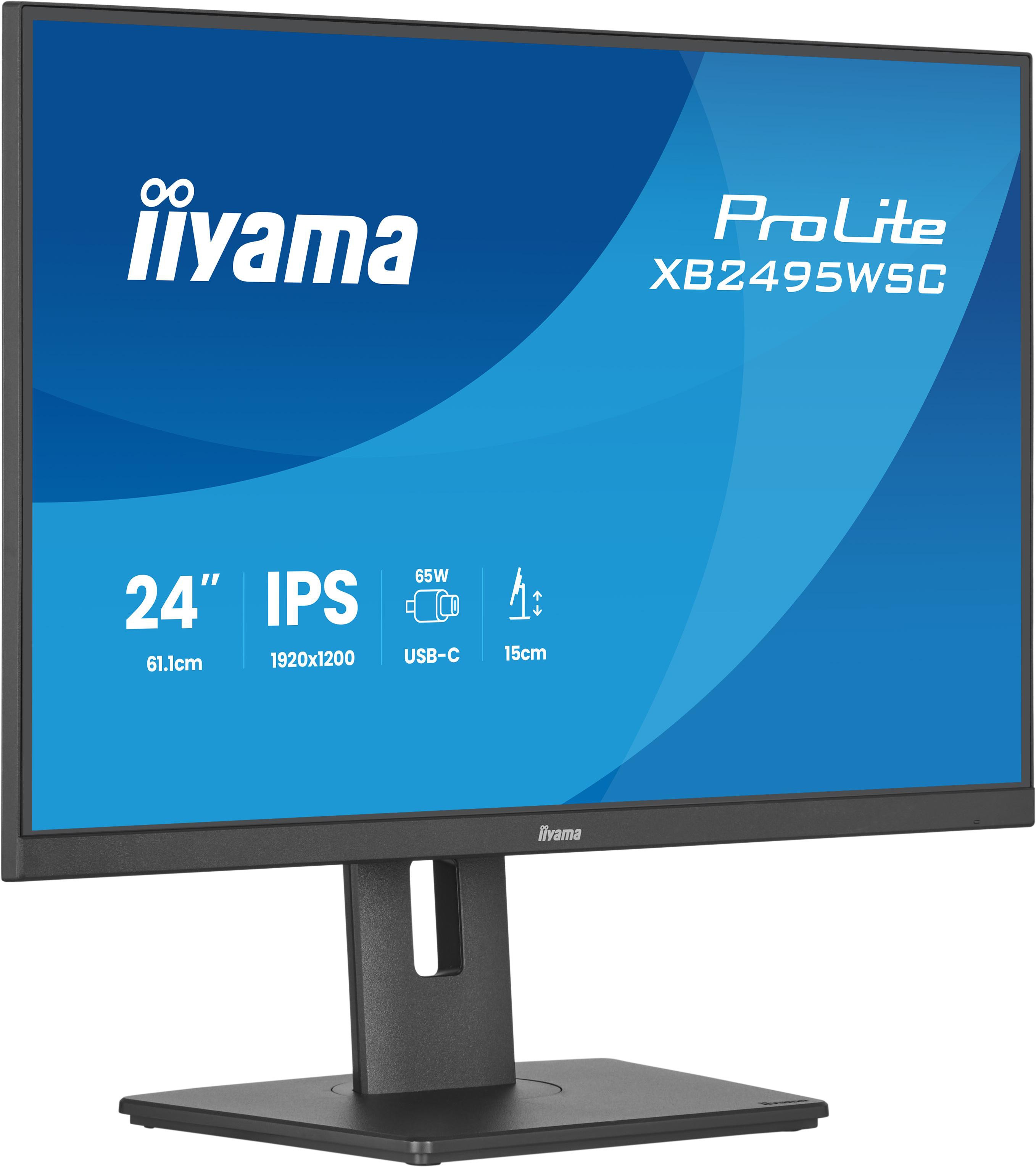 iiyama Prolite XB2495WSC-B1 WUXGA IPS LED-Monitor | 61,1 cm, 24,1”, 16:10 100Hz, HDMI, USB-C (65W), USB Hub (USB v3.2 Gen 1, Type-C), Höhenverstellung, Pivot, schwarz - Bild 2