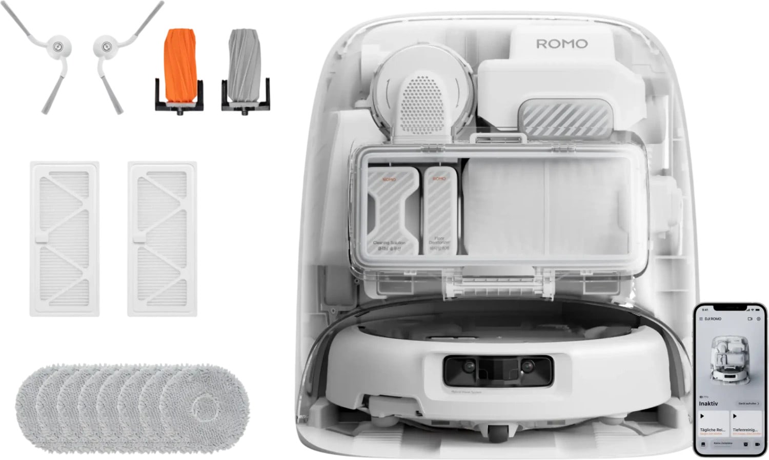 Dji Romo P2 Clean More Combo Staubsauger Roboter Mit Absaug Und Reinigungsstation (Water Tank Version) (Gl1) Pa Größe 36.000 Weiß