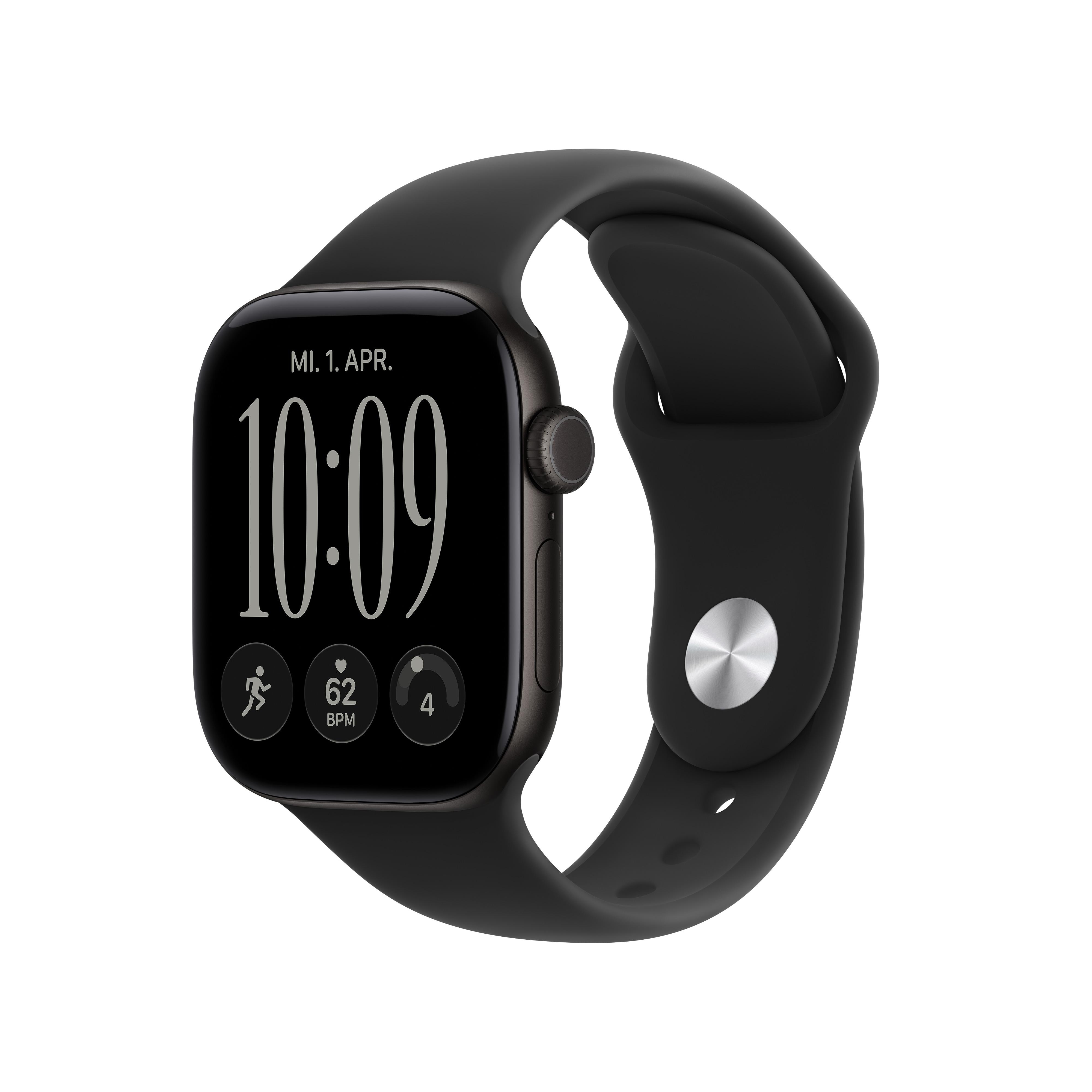 Apple Watch Series 12 GPS 42mm Black Aluminium Gehäuse mit Black Sport Band - M/L