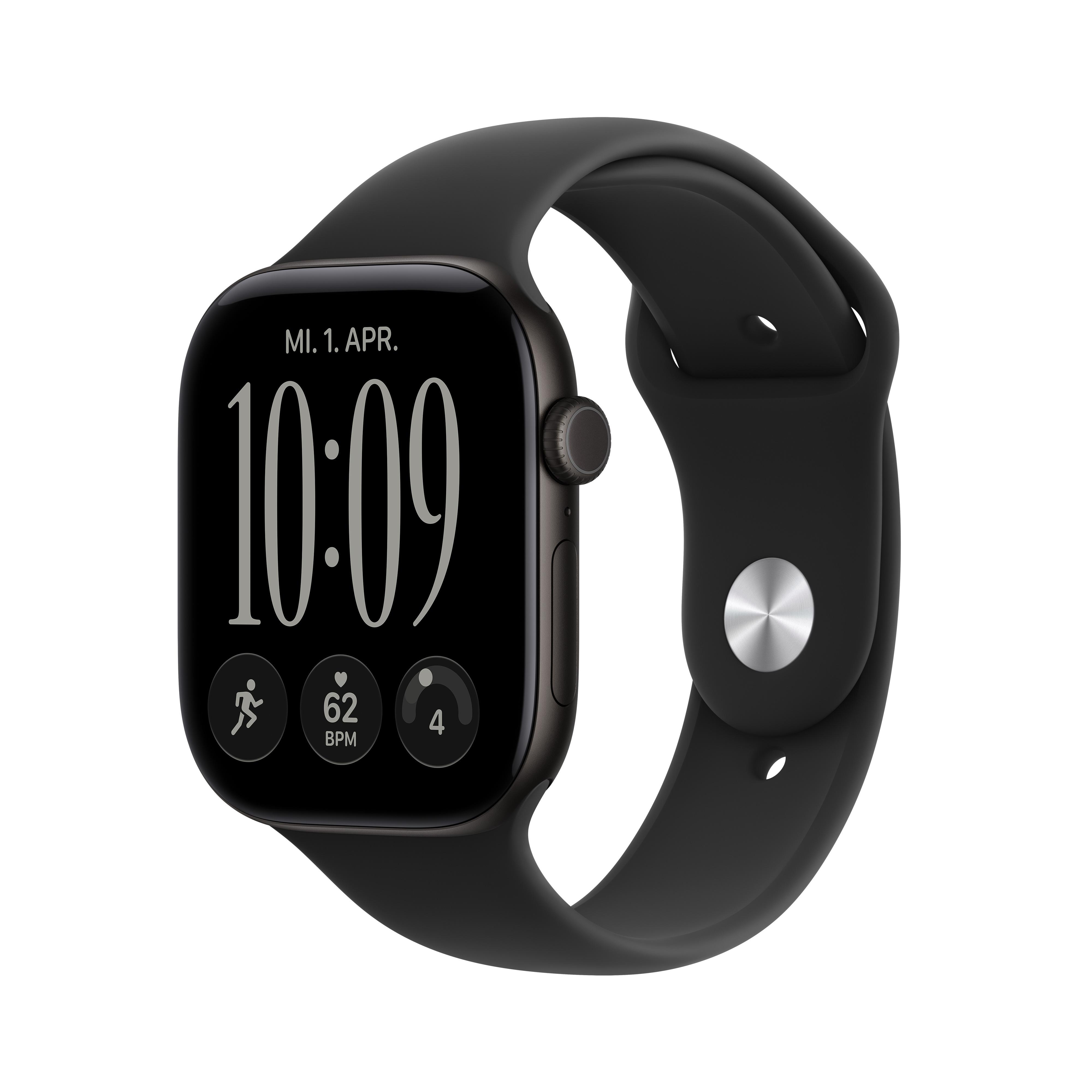 Apple Watch Series 12 GPS 46mm Black Aluminium Gehäuse mit Black Sport Band - S/M