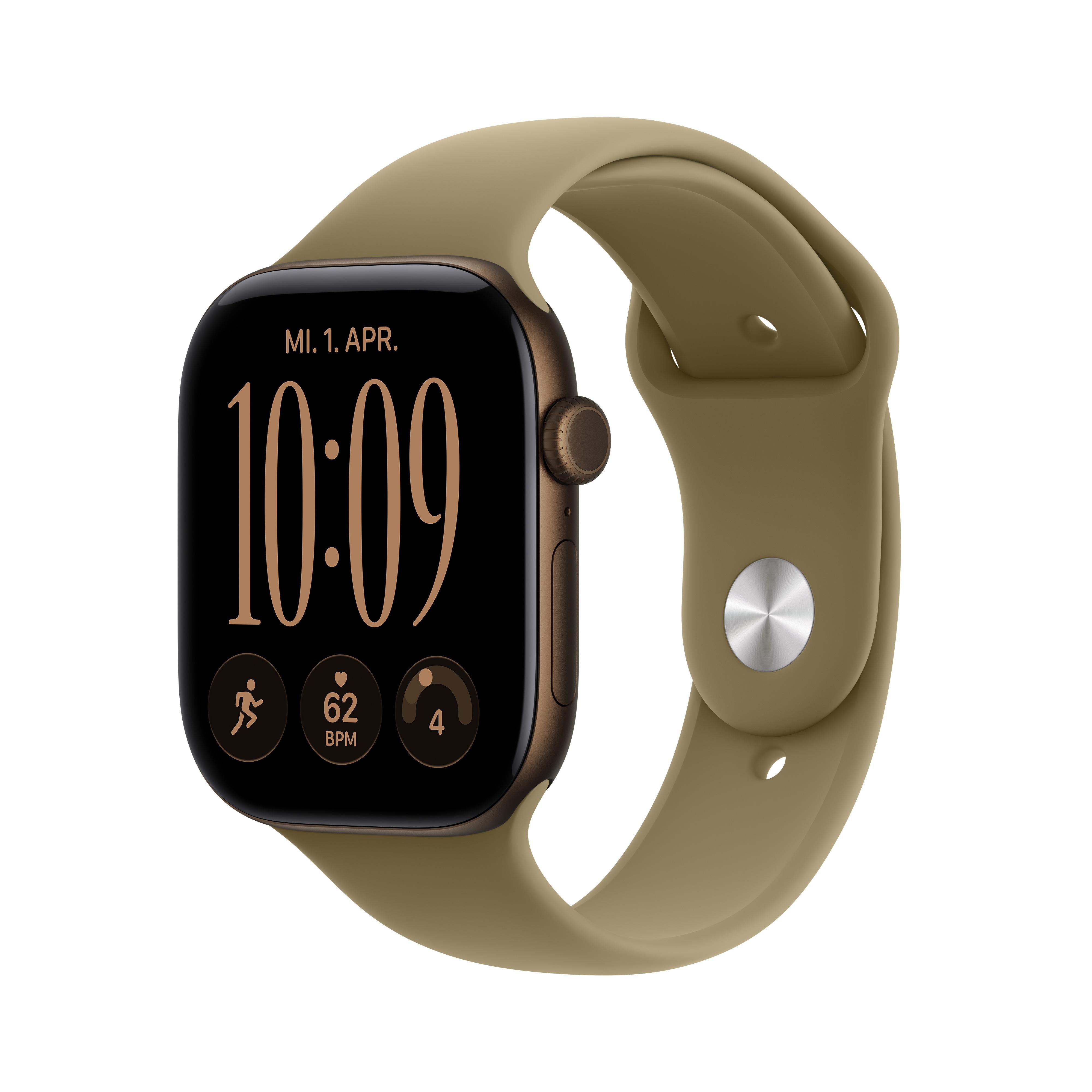 Apple Watch Series 12 GPS 46mm Dark Bronze Aluminium Gehäuse mit Olive Sport Band - S/M