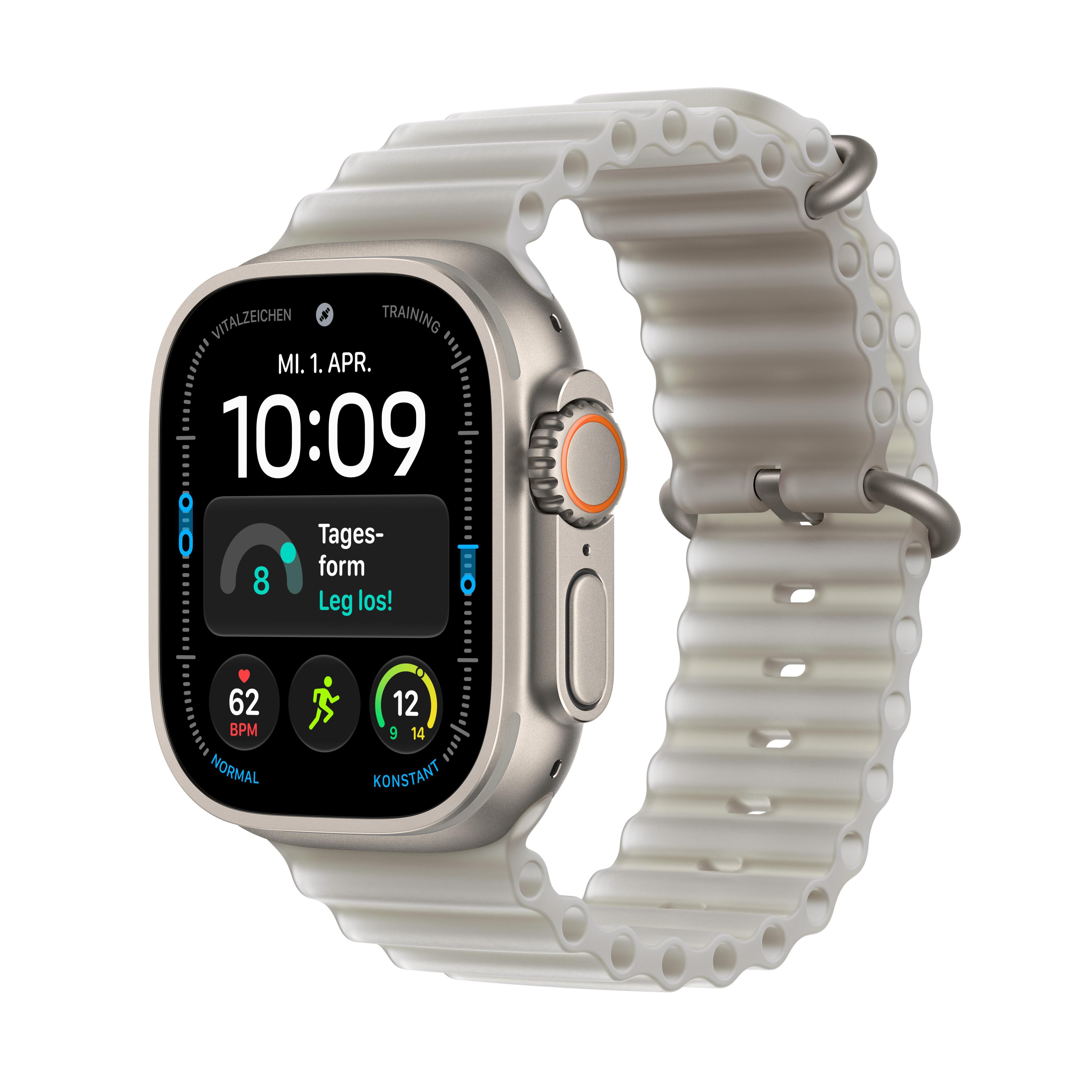 Apple Watch Ultra 4 GPS + Cellular 49mm Natural Titanium Gehäuse mit Translucent Grey Ocean Band