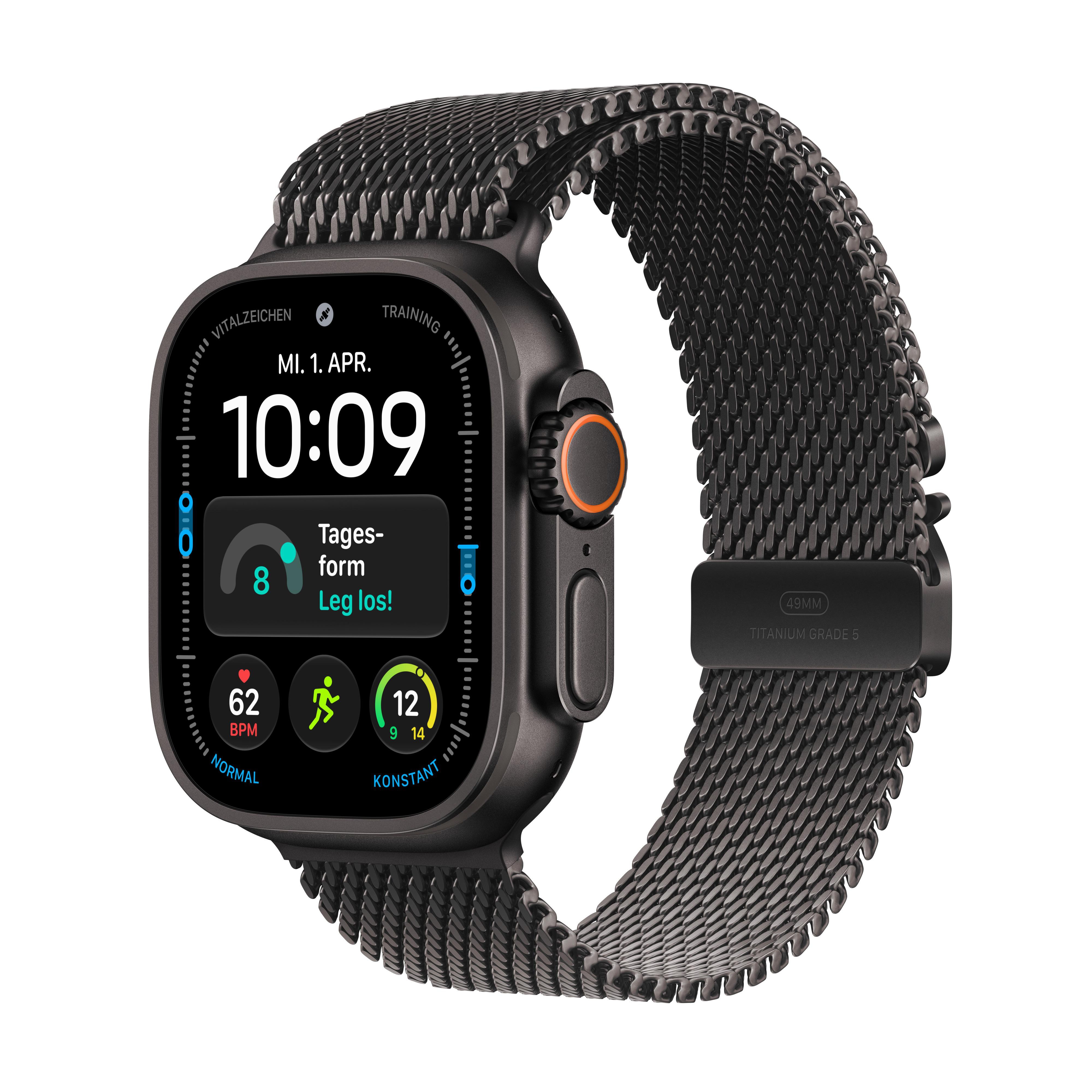 Apple Watch Ultra 4 GPS + Cellular 49mm Black Titanium Gehäuse mit Black Titanium Milanese Loop - M