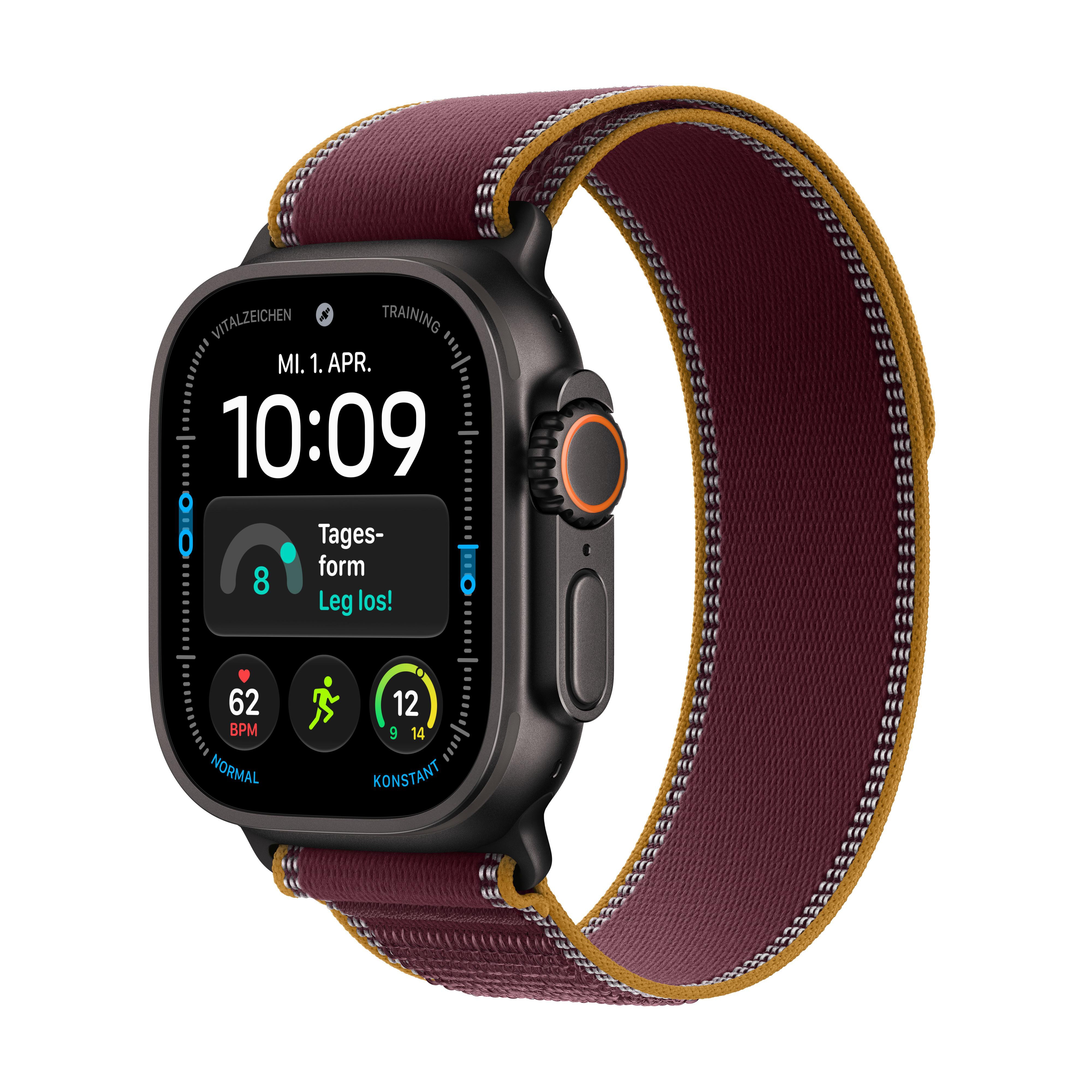 Apple Watch Ultra 4 GPS + Cellular 49mm Black Titanium Gehäuse mit Burgundy Trail Loop - S/M