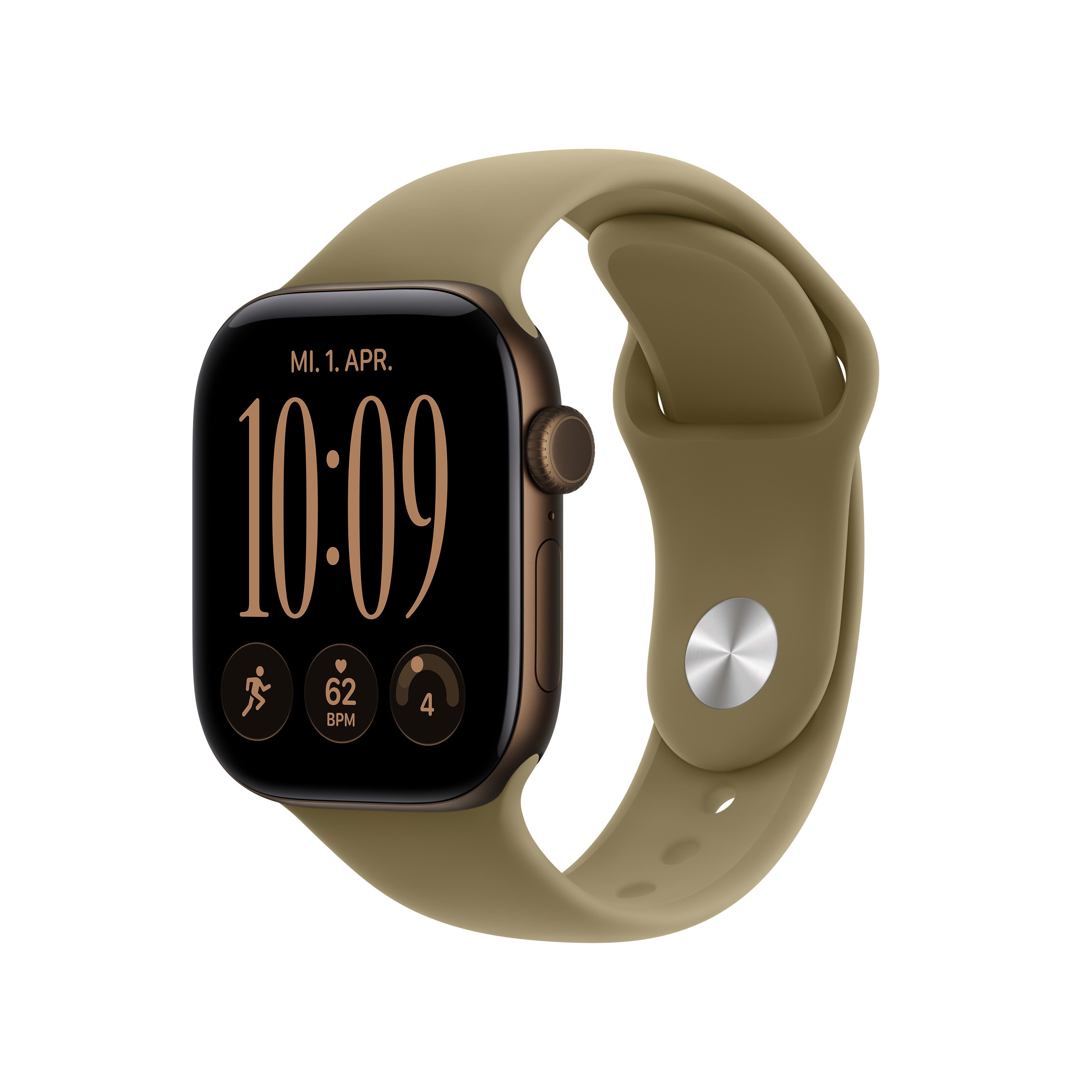 Apple Watch Series 12 GPS + Cellular 42mm Dark Bronze Aluminium Case with Olive Sport Band - M/L