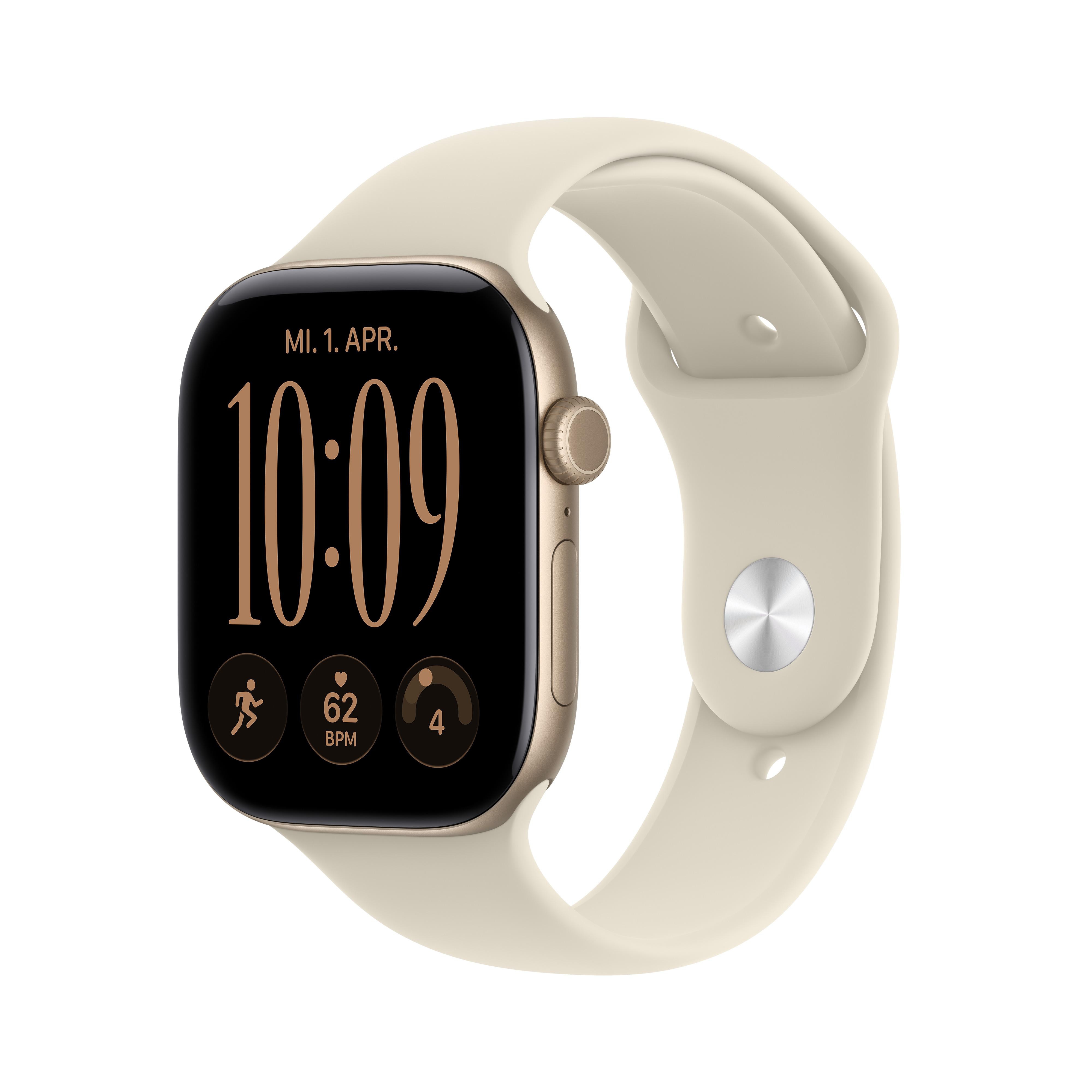 Apple Watch Series 12 GPS + Cellular 46mm Light Gold Aluminium Case with Sand Sport Band - S/M