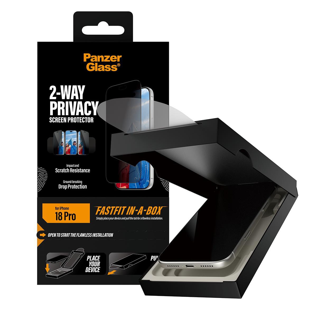 PanzerGlass 2-Way Privacy Displayschutzglas Ultra-Wide Fit FastFit IN-A-BOX Apple iPhone 18 Pro