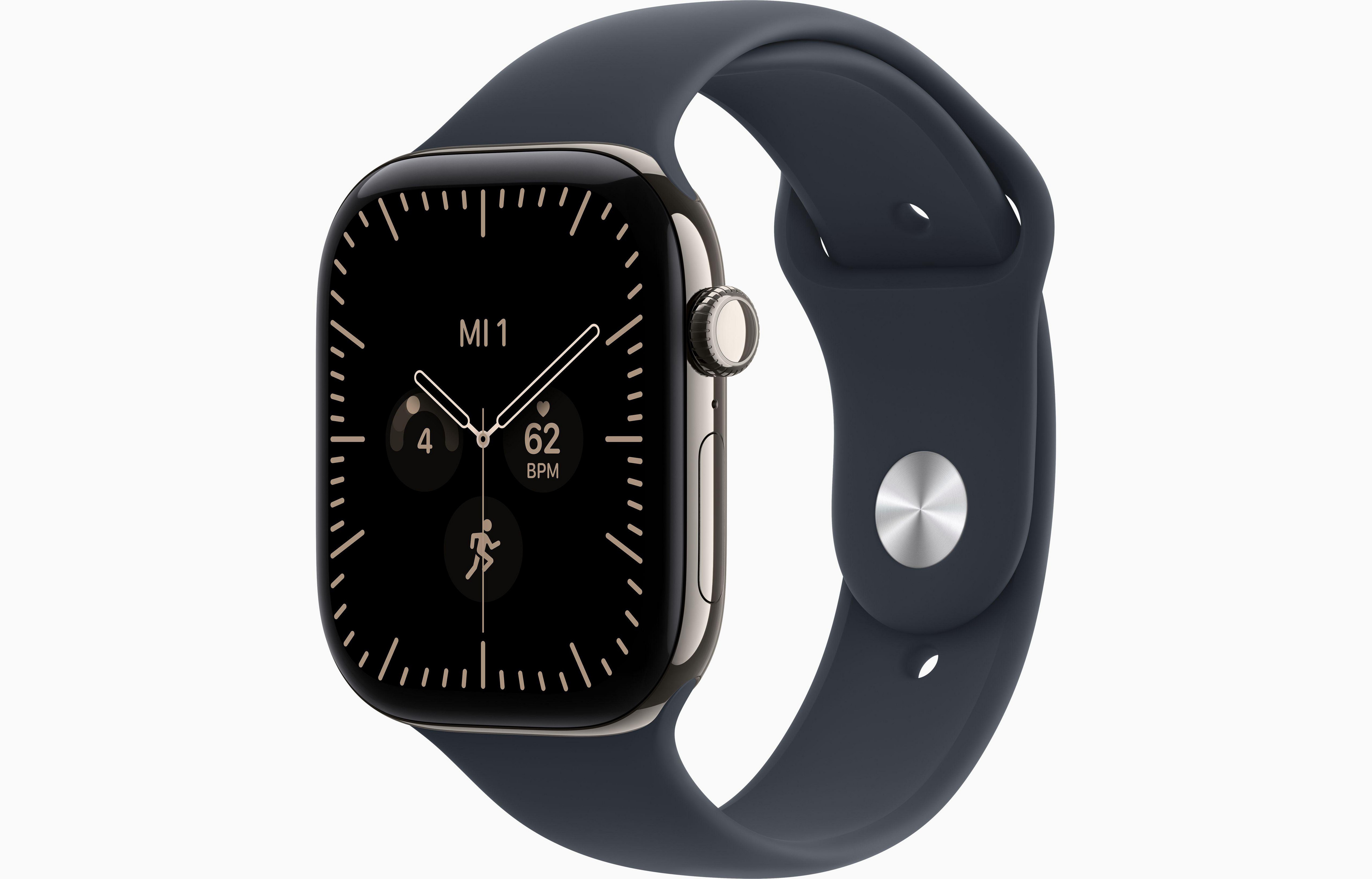 Apple Watch Series 12 GPS + Cellular 46mm Natural Titanium Case with Navy Blue Sport Band - M/L