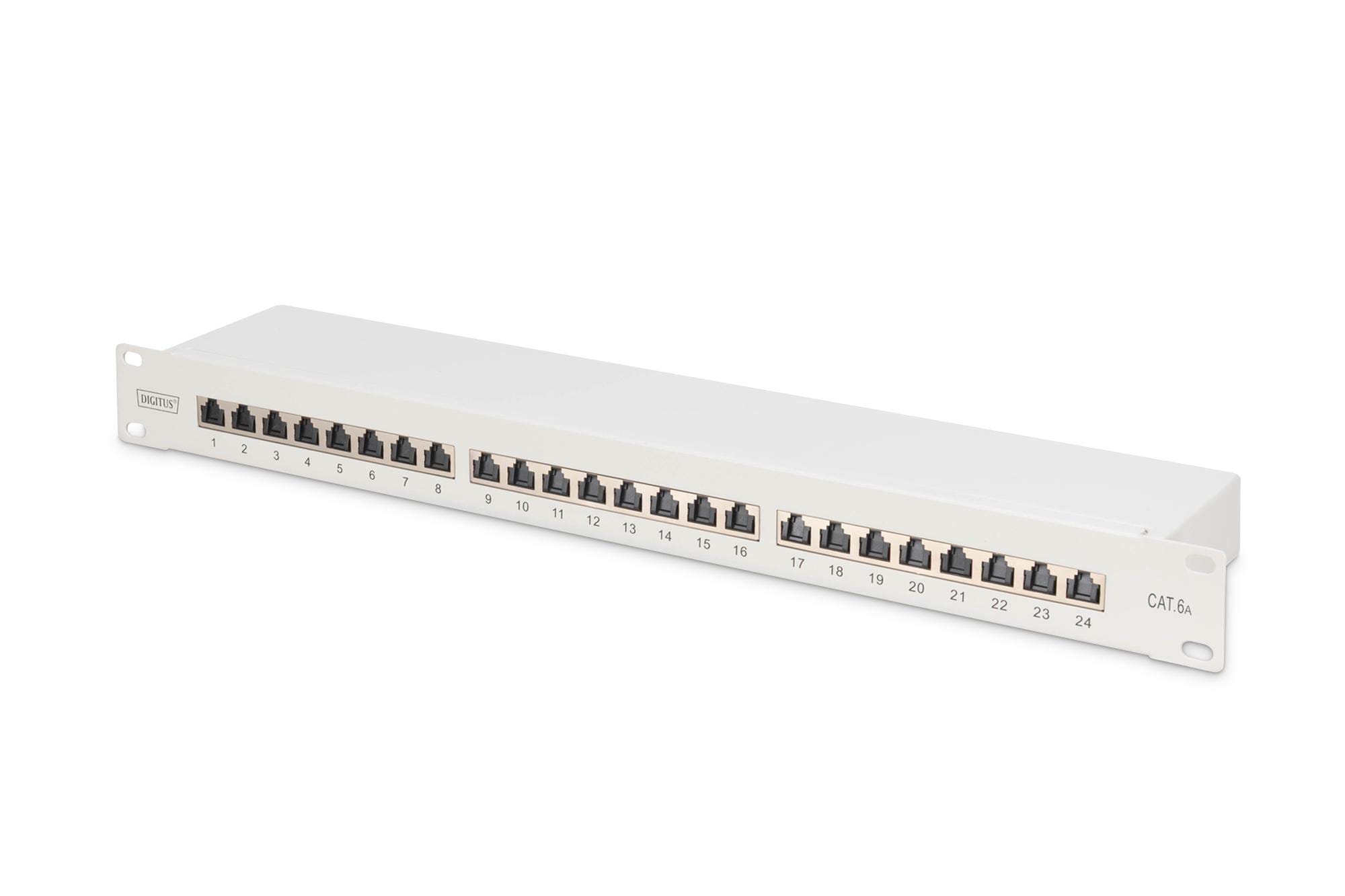 DIGITUS DN-91624S-EA 24-Port CAT 6A, Klasse EA Patch Panel, geschirmt 1HE 483 mm (19"), Grau RAL 7035