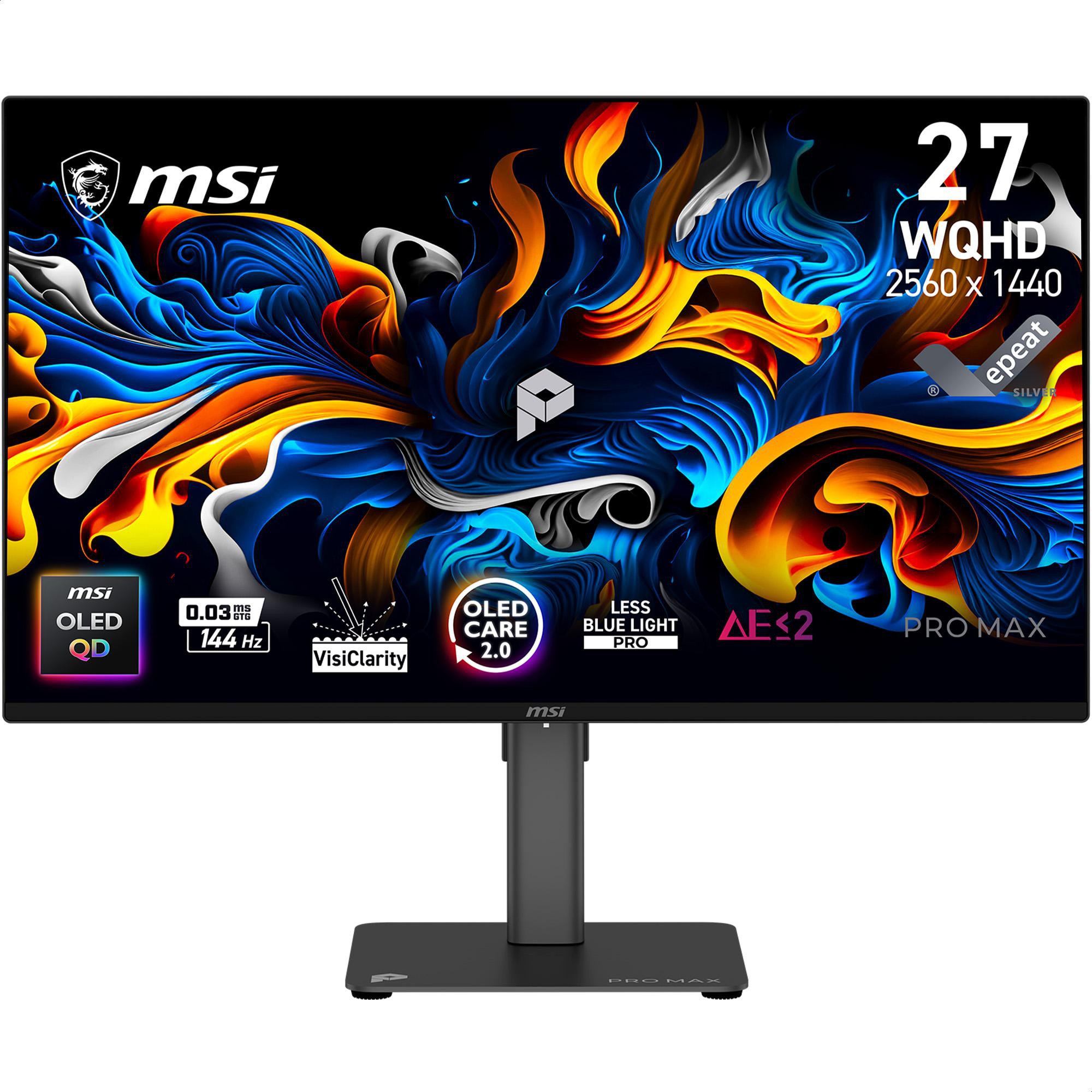 Msi Pro Max 271Qpx14g 2K 26.5 Zoll Wqhd Qd-Oled Panel 16:9 144 Hz Gaming Monitor Größe 2 Schwarz