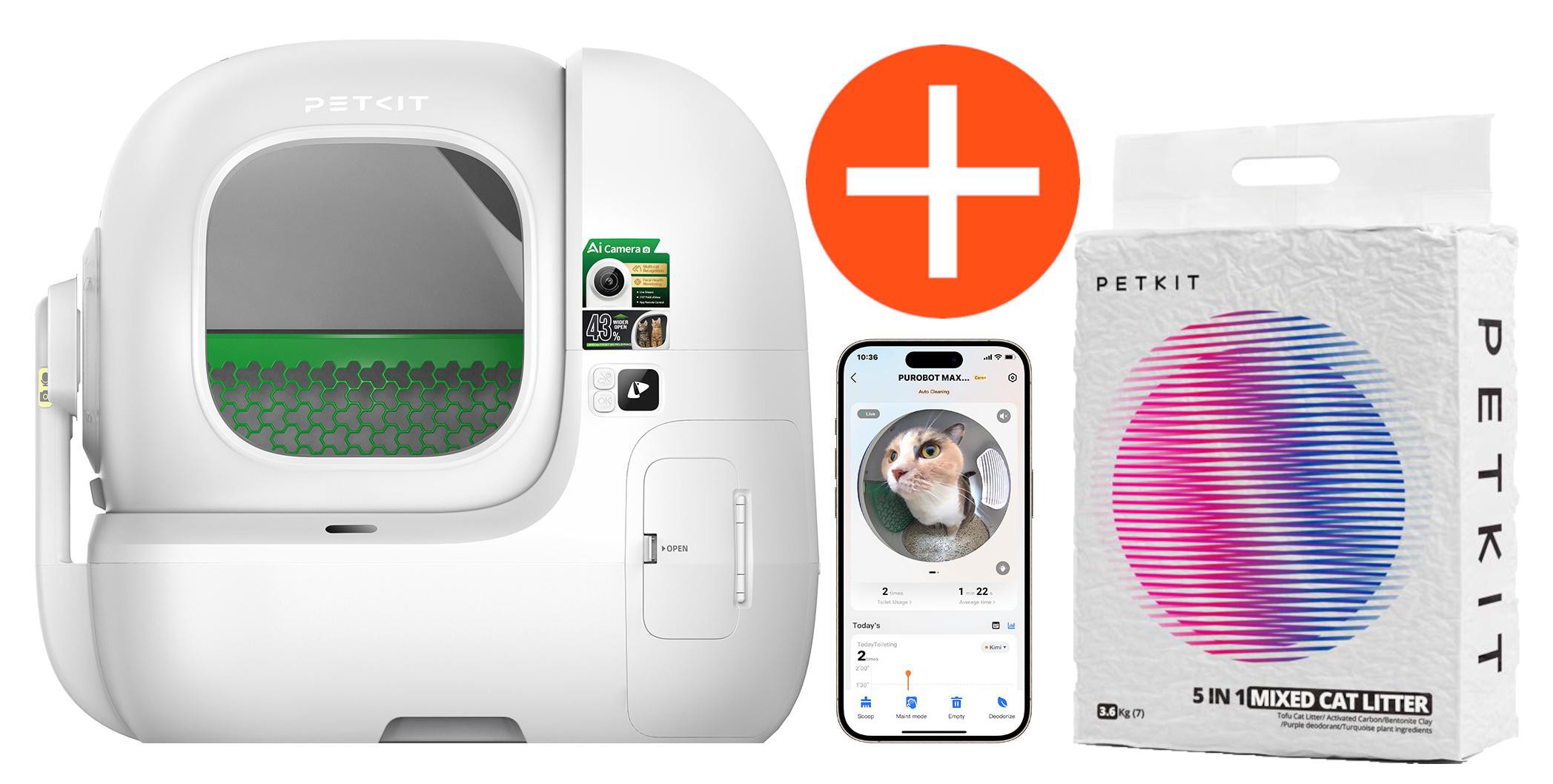 PETKIT Purobot Max Pro 2 Selbstreinigende Katzentoilette + Petkit 5in1 Katzenstreu Mix