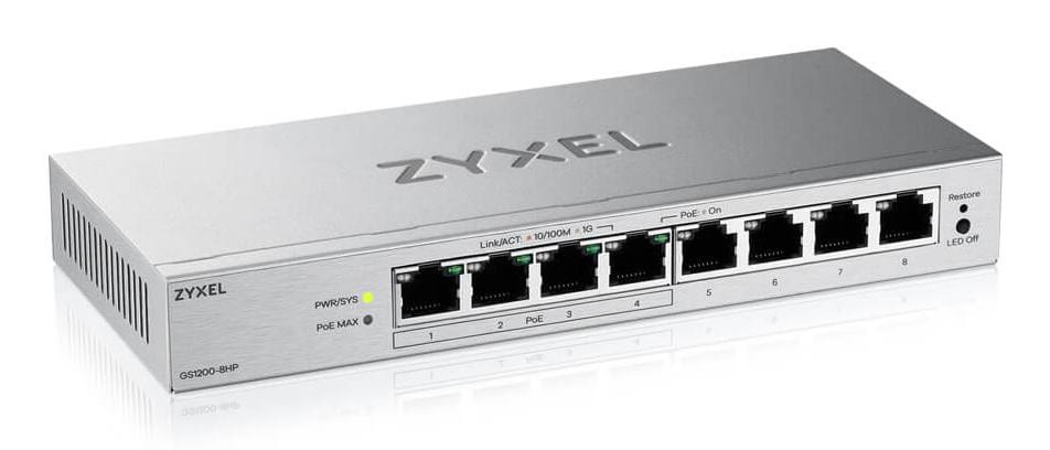 Zyxel Netzwerk Switch 8 Port | Web-Managed PoE+ | GS1200-8HPV3 | 4x PoE+ mit 68W Budget + 4x GbE Ports, Lüfterlos, VLAN, QoS, IGMP Snooping, Energieeffizient, Netzteil Enthalten - Bild 5