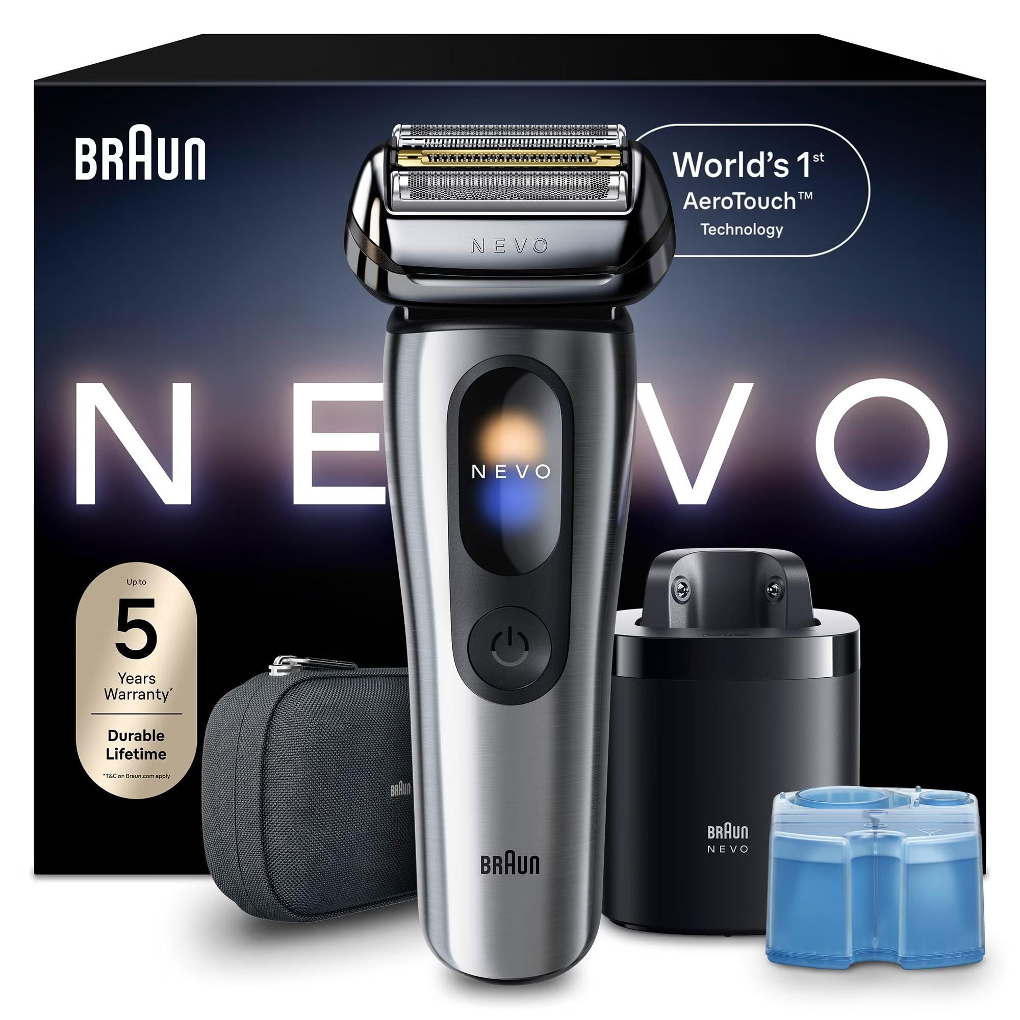 Braun Silber Elektrorasierer "Nevo 11000Cc" Smartclean-Plus-Reinigungsstation Integrierter Präzisionstrimmer Aerotouch Smart Display 7-In-1 Care System Reiseetui von Baur - Image 9