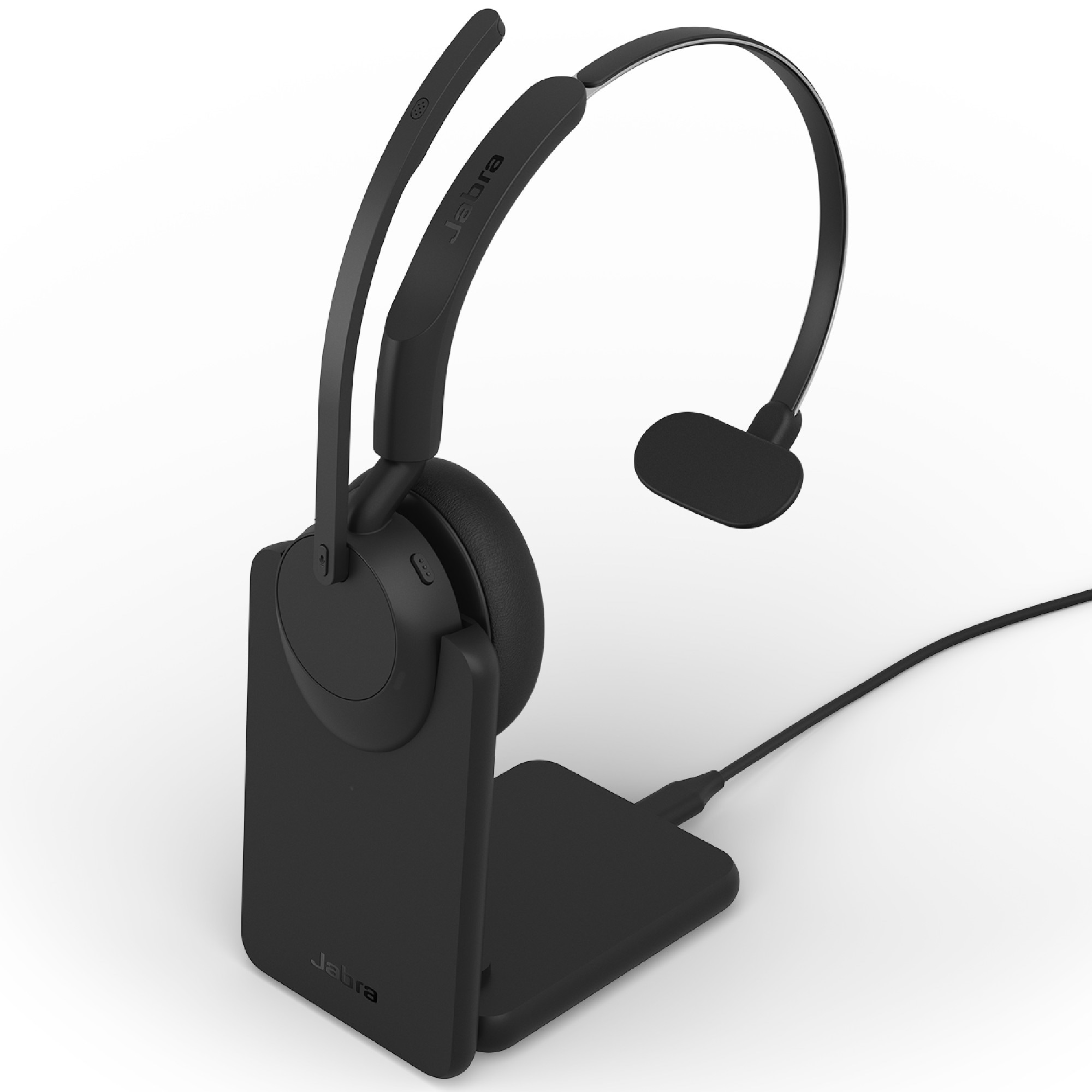 Jabra Evolve3 45 Mono UC Schwarz Kabelloses Bluetooth-Headset, USB-A Dongle und Ladestation, ANC, Zertifiziert für UC, Zoom und Google Fast Pair, unterstützt Google Meet