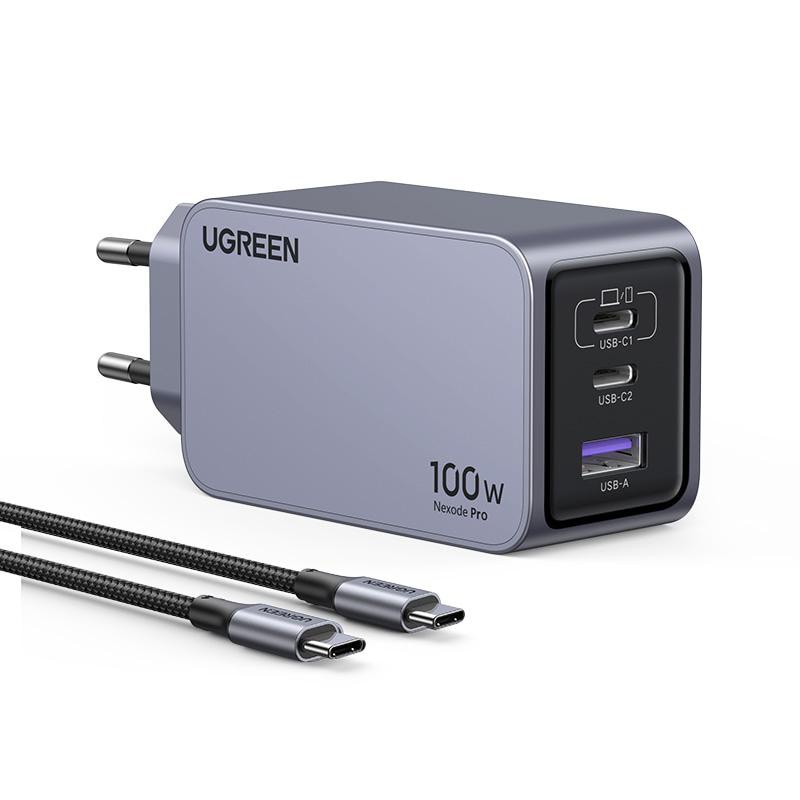 Ugreen Nexode Pro X757 100W 3-Port Gan Fast Charger Set 2X Usb-C 1X Usb-A Inkl. Usb-C Kabel Grau Ug25874 - Bild 7
