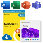 Microsoft 365 Family (15 Monate Office-Apps inkl. Copilot-KI und 6TB Cloudspeicher) + Norton 360 Deluxe | Download & Produktschlüssel