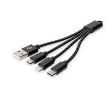 DIGITUS 3-in-1 Kabel USB-A + Lightning + Micro USB + USB-C