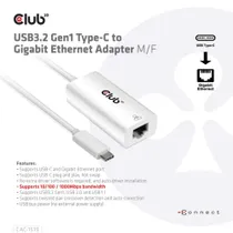 Club3D CAC-1519 LAN Adapter USB 3.2 G2 Typ-C / Gigabit Ethernet LAN Adapter 0.2m schwarz