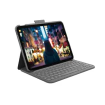 Logitech Slim Folio Hülle und Tastatur DE Layout, für Apple iPad 10.9 (2022), oxford grau