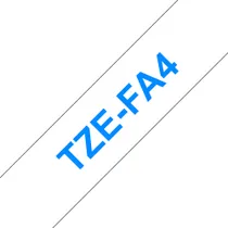 Brother TZe-FA4 Textil-Aufbügelband blau auf weiß. 18mm x 3m