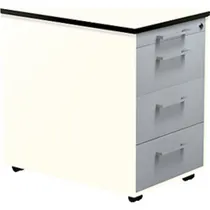 Schubladencontainer auf Rollen, 573x600mm, 3 Schubl., reinweiß/alusilber/weiß