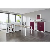 Hochauszugschrank, Thekenelement rechts stehend, H 1025 mm, reinweiß / beigegrau