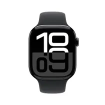 Apple Watch Series 10 LTE 46mm Diamantschwarz Aluminiumgehäuse mit schwarzem Sportarmband - M/L