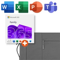 Microsoft 365 Family (Office-Apps inkl. Copilot-KI und 6TB Cloudspeicher) | Download & Produktschlüssel (inkl. Laptoptasche)