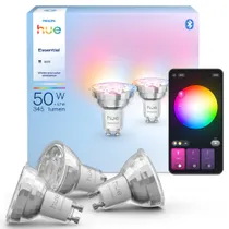 Philips Hue Essential smarte GU10 LED Lampe, Weiß und Farbig, 4,7 W, 2200K-6500K, dimmbar, funktioniert mit gängigen Smart-Home-Assistenten, 3er Pack