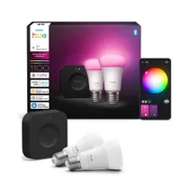 Philips Hue Starter Kit: Hue Bridge Pro + 2 E27, White and Color Ambiance, kompatibel mit gängigen Smart-Home-Assistenten