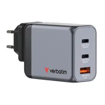Verbatim 32201 GaN-Ladegerät 65W mit 3 Anschlüssen grau QC 3.0 Power Delivery 3.0