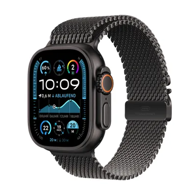 Apple Watch Ultra 2 LTE 49mm schwarzes Titan Gehause mit schwarzem Titan Milanese Armband S