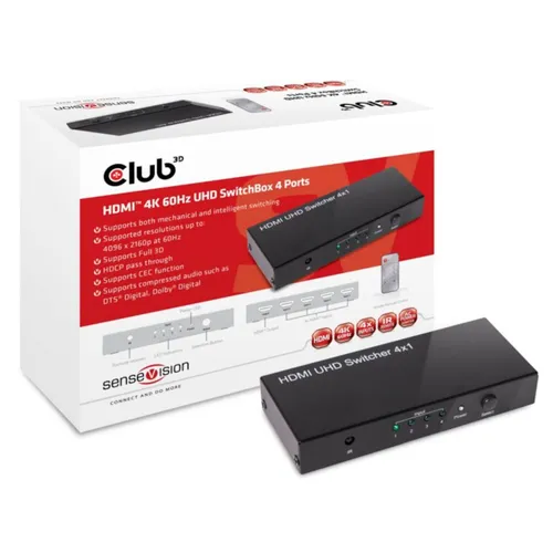 Club3D CSV-1370 HDMI 2.0 UHD SWITCHBOX 4 PORTS 4K 60Hz schwarz