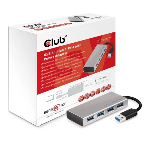 Club 3D USB 3.0 Hub 4-Port Aluminium Gehäuse, mit Netzteil CSV-1431
