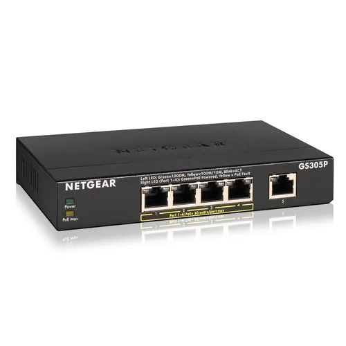 Netgear GS305Pv2 5xGB-LAN (4x PoE), unmanaged, wandmontierbar