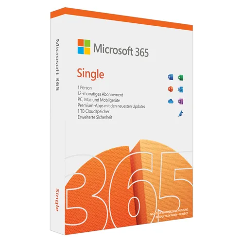 Microsoft 365 Single 1 Person, 1 Jahr, MKL Box, für Win, Mac, Android, iOS