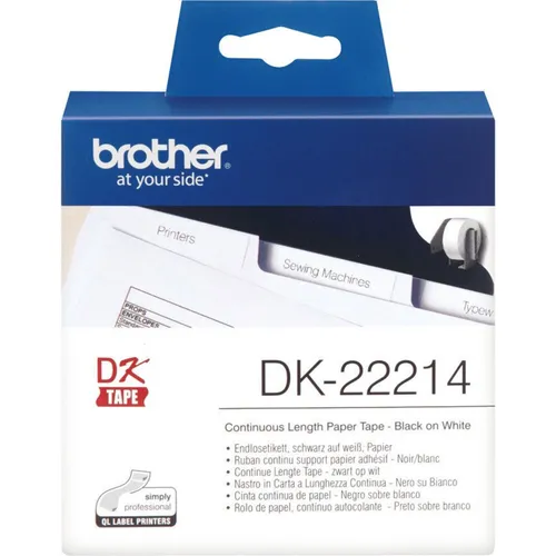 Brother DK-22214 Endlosetiketten – schwarz auf weiß, 12 mm x 30,48 m