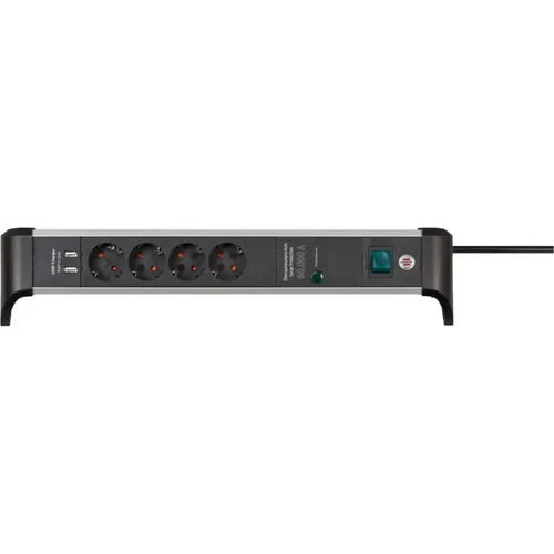 Brennenstuhl 1391020410 Alu-Office-Line 4-fach 1,8m mit 2x USB silb/schwarz