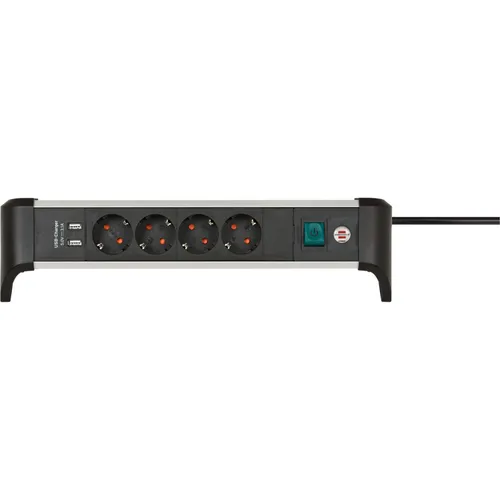 Brennenstuhl 1391040410 Alu-Office-Line 4-fach 1,8m 2x USB silber/schwarz