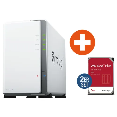 Synology Diskstation DS223j NAS System 2-Bay inkl. 2x 6 TB WD RED Plus WD60EFPX