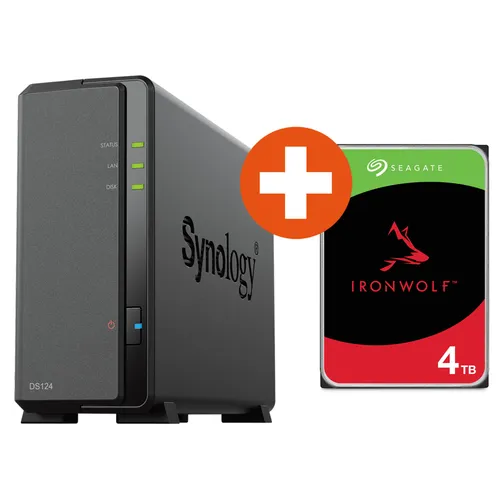 Synology Diskstation DS124 NAS System 1-Bay inkl. 4 TB Seagate ST4000VN006