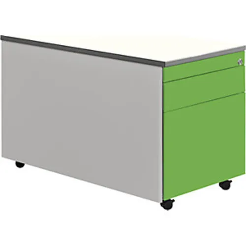 Schubladencontainer, Rollen, 529x800, 1 Materialschub, 1 Hängereg, alu/grün/weiß