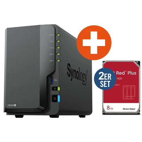 Synology Diskstation DS224+ NAS System 2-Bay inkl. 2x 8 TB WD Red Plus WD80EFPX