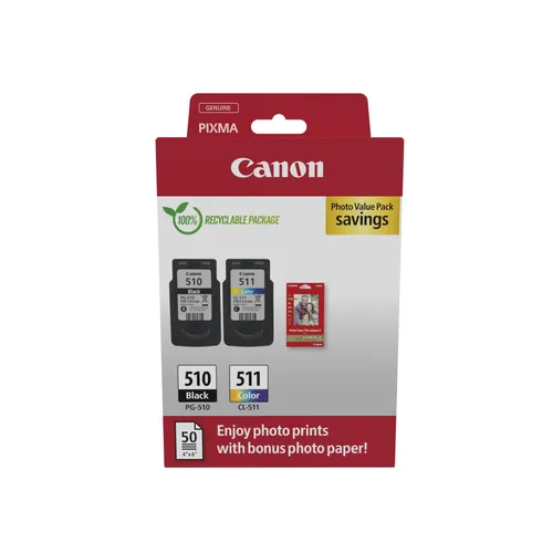 Canon 2970B017 PG-510 / CL-511 Druckerpatrone + Fotopapier-Vorteilspaket