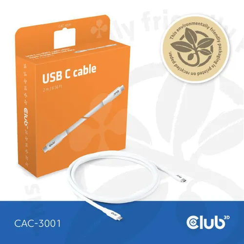 Club 3D USB Typ-C zu Typ-C Kabel 20 Gbps 240W 4K60Hz 2m weiß