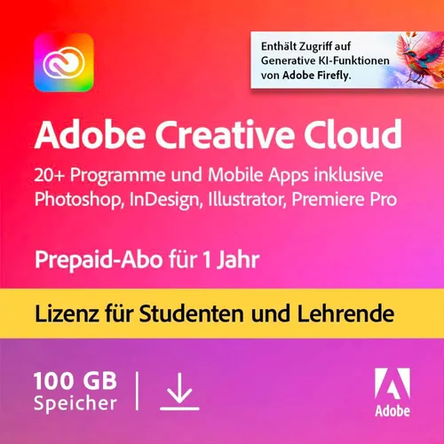 Adobe Creative Cloud All Apps | Studenten & Lehrer | Download & Produktschlüssel | inkl. Norton-Virenschutz
