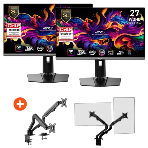 2x MSI MAG 271QPXDE QD-OLED E2 67,3cm (26,5") QHD Gaming Monitor + Gratis Monitorarm