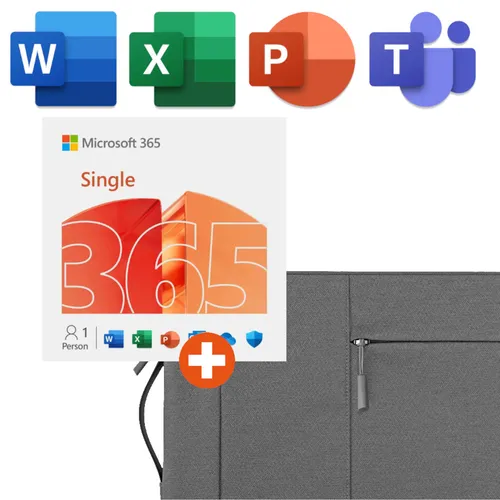 Microsoft 365 Single (Office-Apps inkl. Copilot-KI und 1TB Cloudspeicher) | Download & Produktschlüssel (inkl. Laptoptasche)