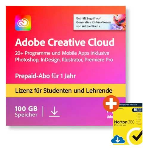 Adobe Creative Cloud All Apps | Studenten & Lehrer | Download & Produktschlüssel | inkl. Norton-Virenschutz