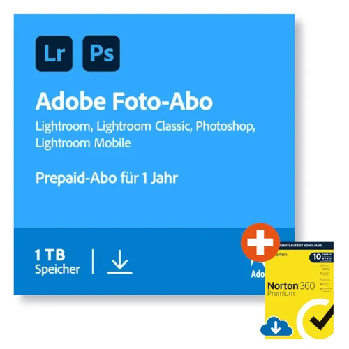 Adobe Creative Cloud Foto-Abo (Photoshop & Lightroom) | 1 TB | Download & Produktschlüssel | inkl. Norton-Virenschutz